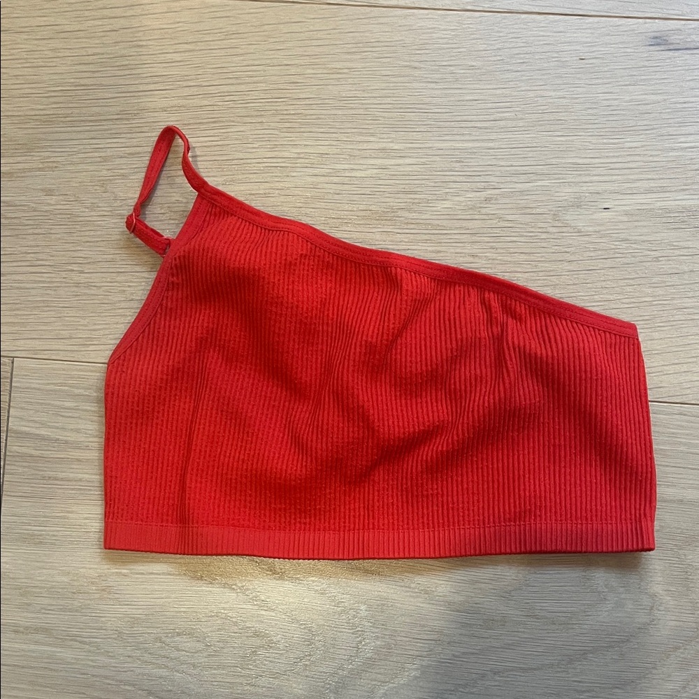 Red One-Shoulder Ribbed Crop Top